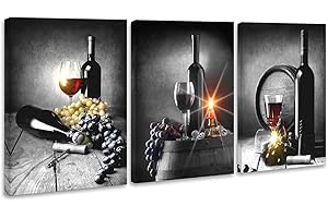 Black and White Wine Cup Canvas Wall Art for Kitchen Decor