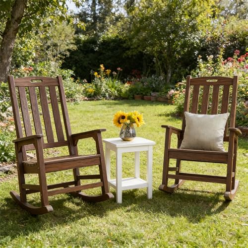 Image of Psilvam Outdoor Rocking Chair Set of 2, Oversized Porch Rocker (Dark Brown)