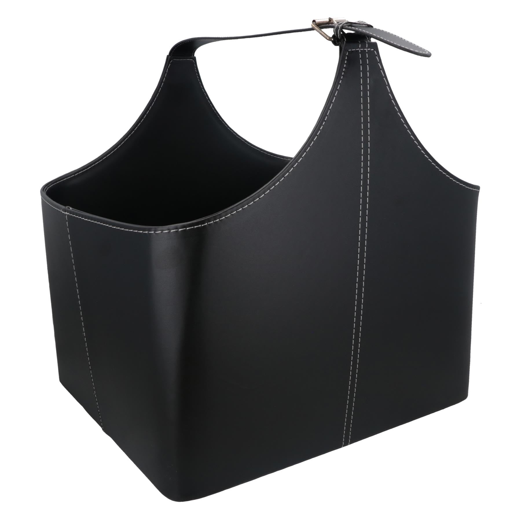Large Black leather Firewood Storage Basket with Handle Log Kindling Holder Bin