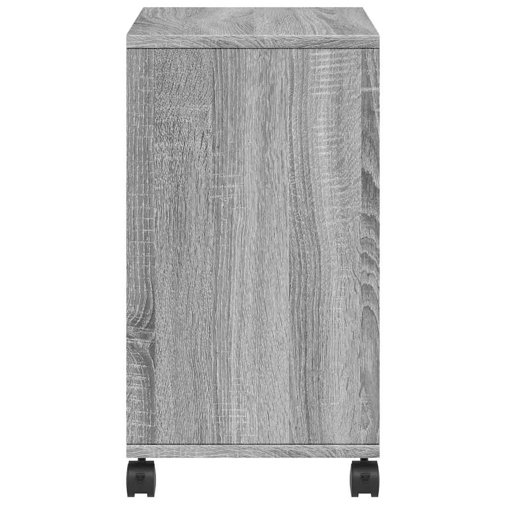 Beistelltisch mit Rollen Grau Sonoma Holzwerkstoff 50x30x55 cm Couchtisch mit Ablagefach für Wohnzimmer Schlafzimmer Flur Balkon, Sofatisch mit Stauraum und Bremsen, praktischer Ablagetisch