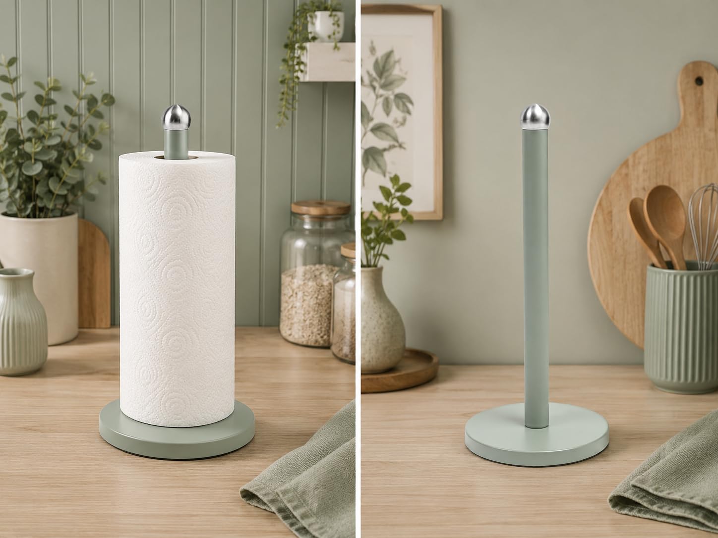 Sage Countertop Kitchen Roll Holder – Elegant Paper Towel Stand with Weighted Base, Freestanding Tissue Roll Dispenser for Everyday Kitchen Use, Modern Home Décor -1