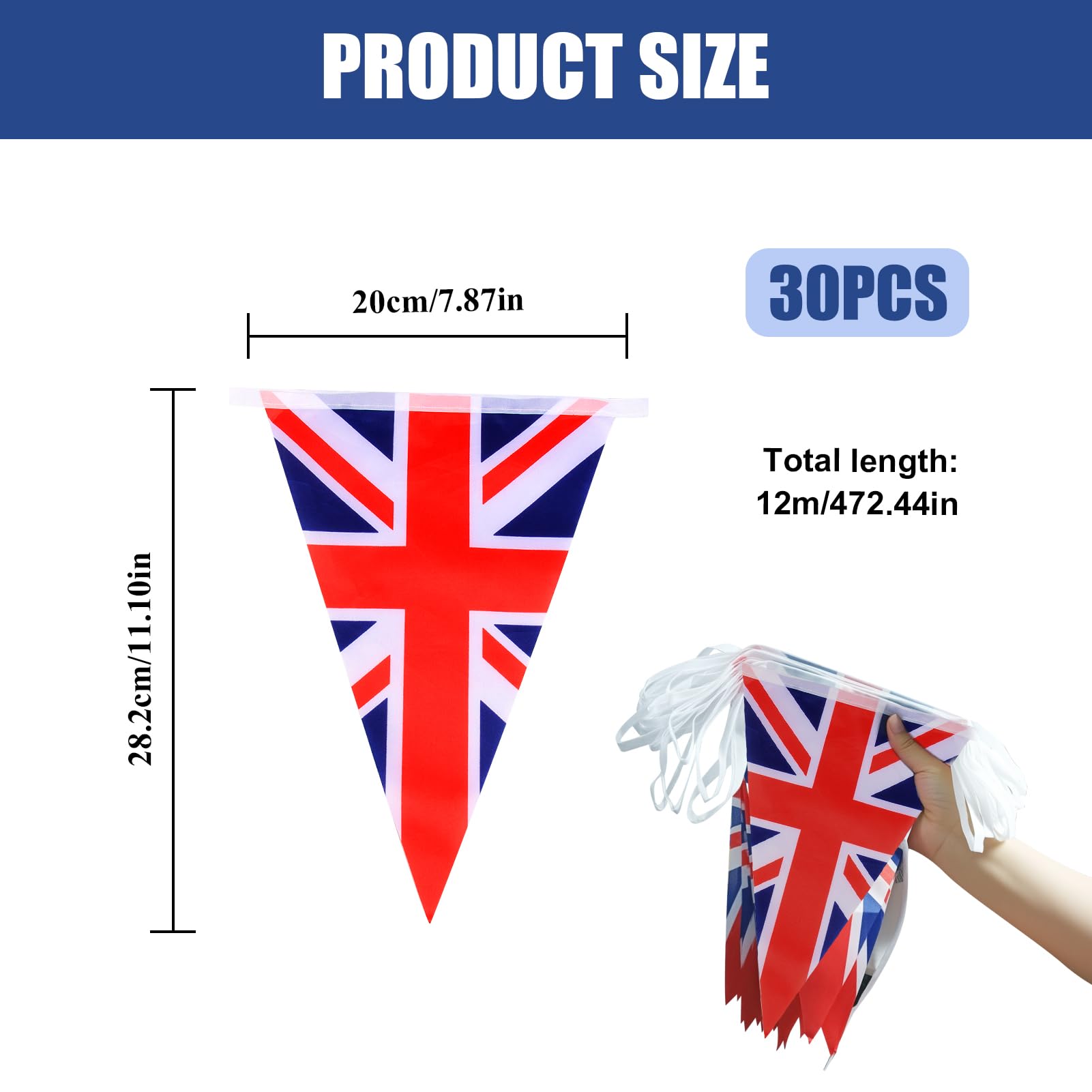 Lotnery 12M/39ft Long British Flag Bunting with 30 Double-Sided Union Jack Triangle Flags for Sports Street Celebrations and Events Decorations - Image 2