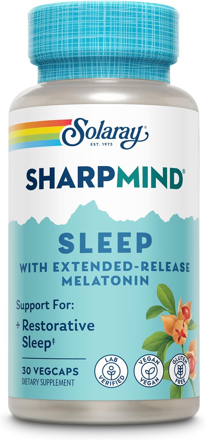 SOLARAY SharpMind Sleep, Nootropic Sleep Aid Formula - Nootropics Brain Support Supplement for a Calm Mood and Healthy Sleep with Slow Release Melatonin 3mg - 30 Servings, 30 VegCaps
