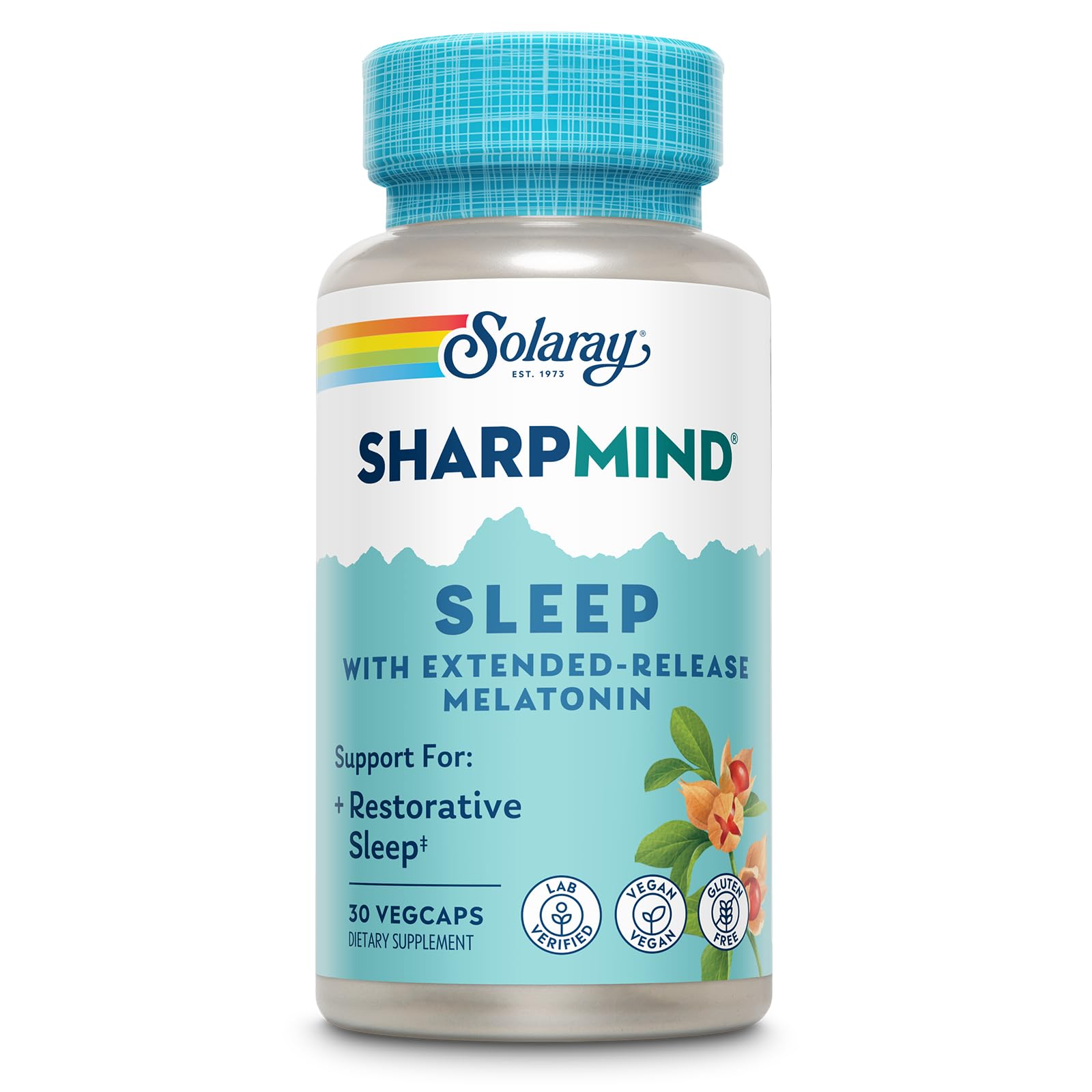 SOLARAY SharpMind Sleep, Nootropic Sleep Aid Formula - Nootropics Brain Support Supplement for a Calm Mood and Healthy Sleep with Slow Release Melatonin 3mg - 3