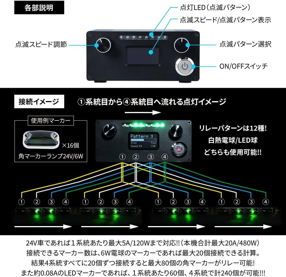 Amazon.co.jp: 4連マーカーリレー 雷電 12/24V車用 : 車＆バイク