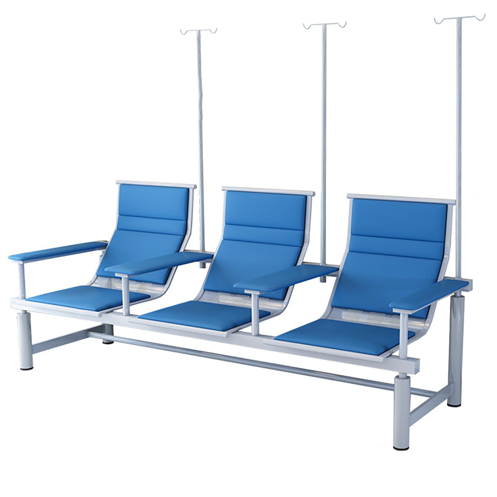 WDSOPK Waiting Room Chairs,Blue Leather Phlebotomy Chair for IV Infusion, Waiting Room Bench with Armrests, 2-Seater Infusion Chair with IV Stand for Lobbies(Blue-3-seater)
