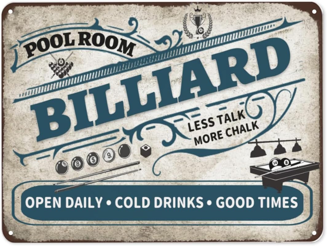Billiard Room Metal Sign Vintage Pool Room Sign Home Play Room Bar Shop Man Cave Wall Decor 8x12 inch
