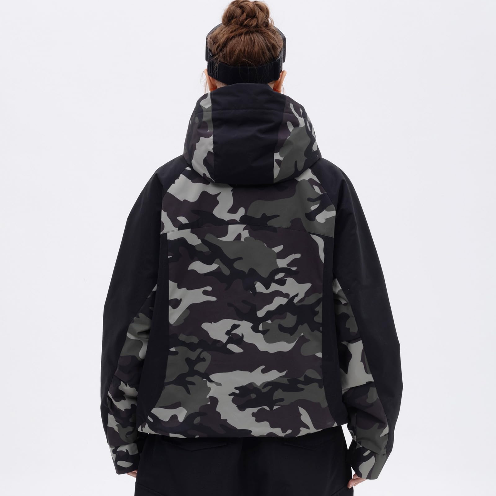 SNOWVERB Damen Snowboard Baggy Anorak halber Reißverschluss Schneejacke Camo Leopard Wasserdicht Mountain Ski Mantel mit Kapuze
