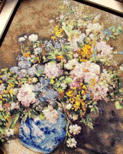 Image of RIOLIS - Spring Bouquet According to P.A.Renoir 2137, Cross Stitch Kits 15 inch x 19 inch, Cross Stitch Kits for Adults, Floral Counted Cross Stitch Kits, Embroidery Kit for Beginners & Advanced