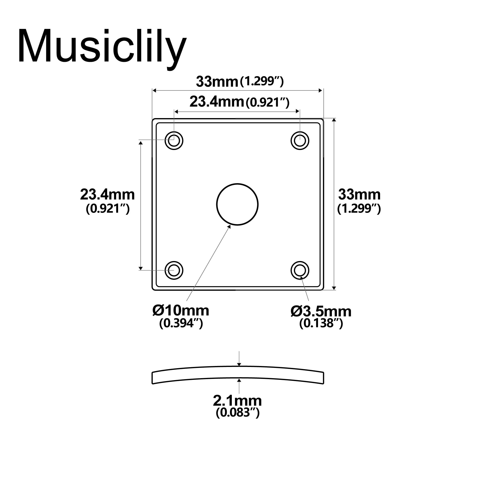 Musiclily Pro Plastic Curved Jack Plate Square Jackplates 10mm Hole for Epiphone LP SG Style Electric Guitar Black (Set of 2) - Image 2
