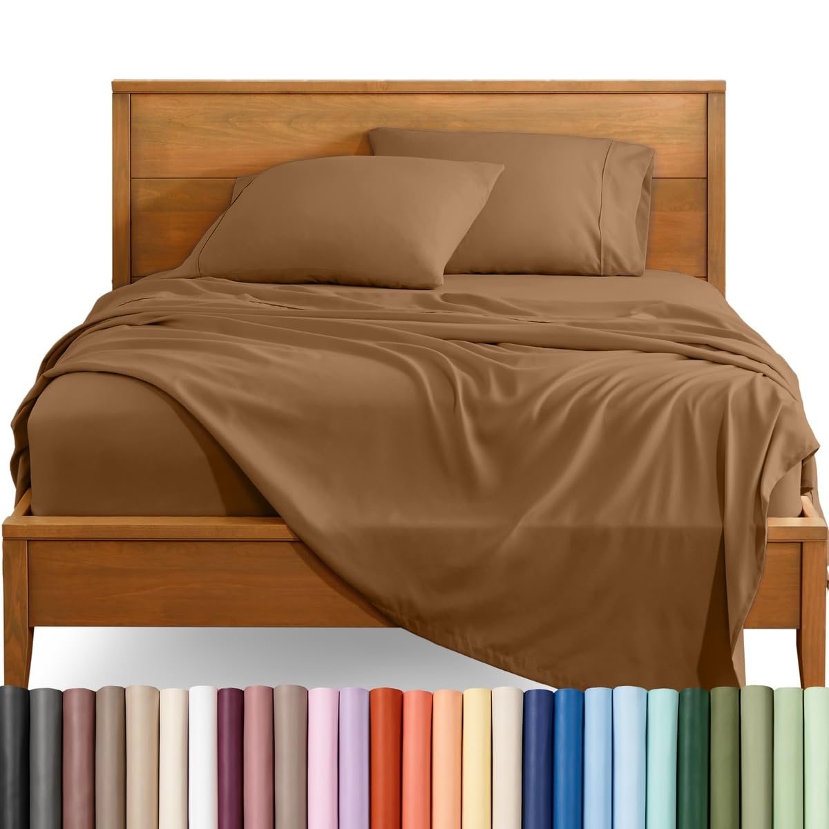 Bare Home Luxury 1800 Ultra-Soft Microfiber Queen Bed Sheets - Double Brushed, Deep Pockets, Easy Fit - 4 Piece Set - Bedding Sheets & Pillowcases (Caramel)