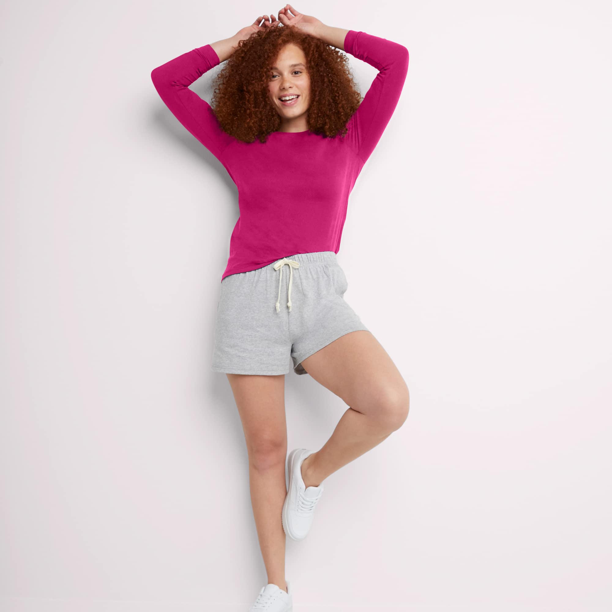 Hanes Originals - Camiseta de Manga Larga de Algodón, Ligera, Cuello Redondo, Ajuste Moderno Camiseta Mujer (Pack de 1)