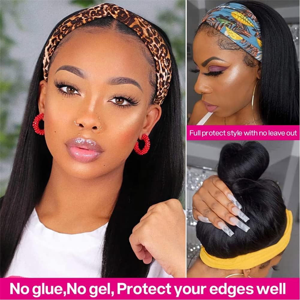 parrucca donna capelli veri umani Straight Human Hair Wigs18 Inch Wear and Go Guleless Wig Human Hair Headband Wigs For Black Women Parrucca Donna Straight Wig Human Hair 180% Density