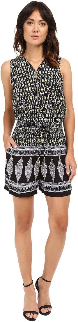 Women's Zip Front Challi Romper Black/Lemon Jumpsuit MD