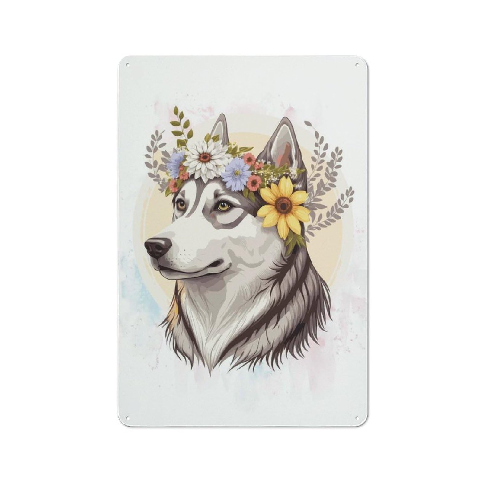 Siberian Husky Flower Dog Cottage Metal Wall Decor 30x20cm, Shed Metal Sign for Conservatory, Home Bar Or Utility Room