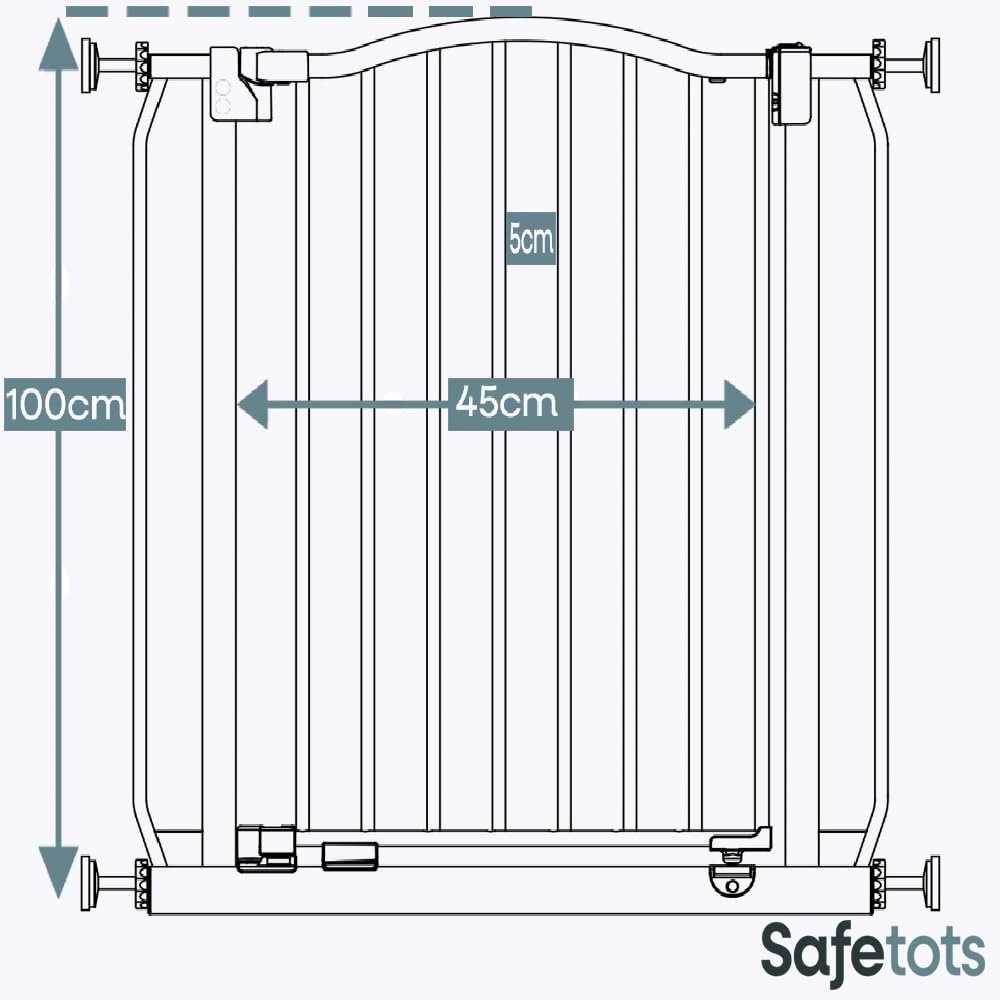 Safetots Barrera Extra Alta de Tope Curvo para Bebés, 179cm - 188cm, Gris Mate, Altura Extra Alta de 100cm, Barrera de Presión para Escaleras, Barrera de Seguridad para Bebés