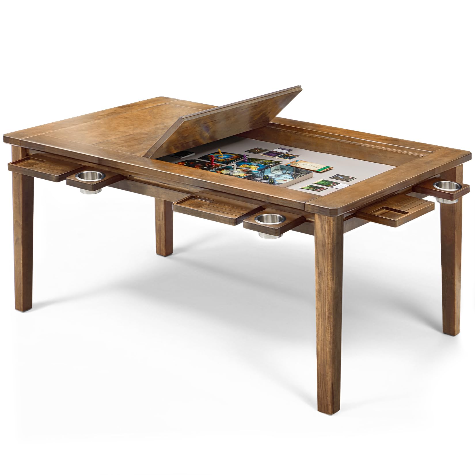 Coperat Solid Wood Board Game Table for 4-6 Players,Dining/Gaming Table w/ 54"x31" Big Gaming Space and Removable Top,Includes Game Mat, 6*Cup Holders