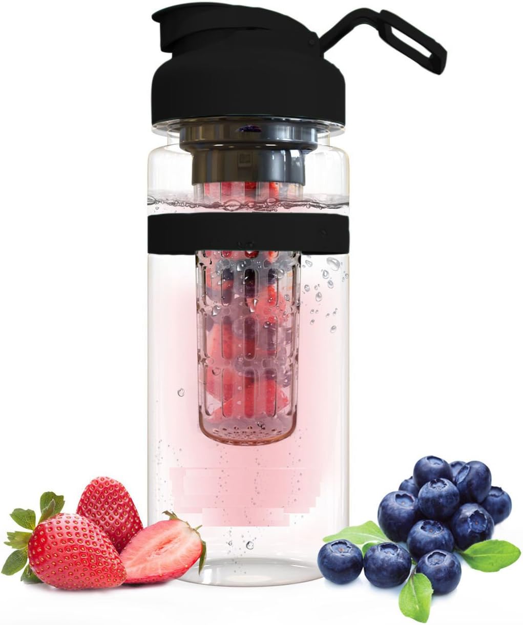Fruit Infuser Water Bottle – Insulated Sports Bottle – Flip Top Travel Tumbler – Leak Proof, Shatterproof, BPA-Free Tritan Plastic 32 oz