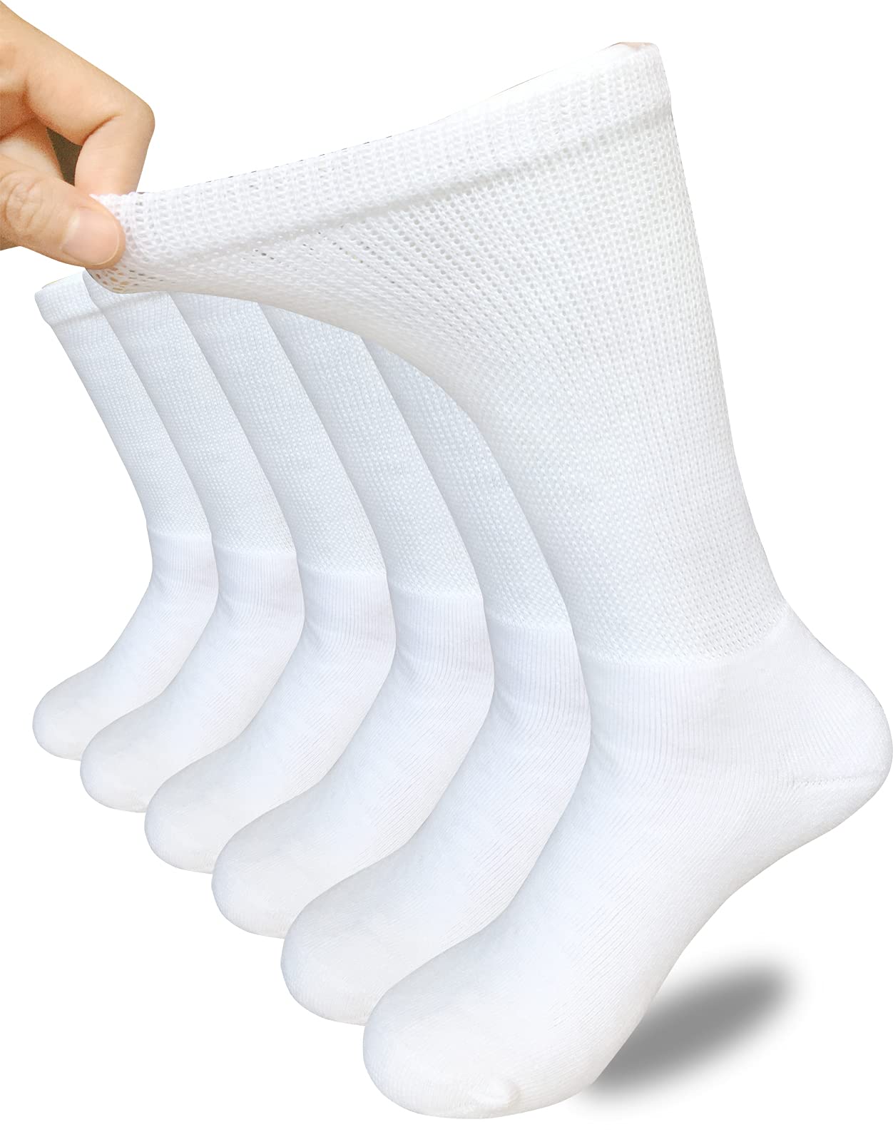 Men Diabetic Socks Extra Wide Non Binding Crew Sock Cushioned Moisture Wicking Socks Loose Top Edema Thick Ankle 3 Pairs