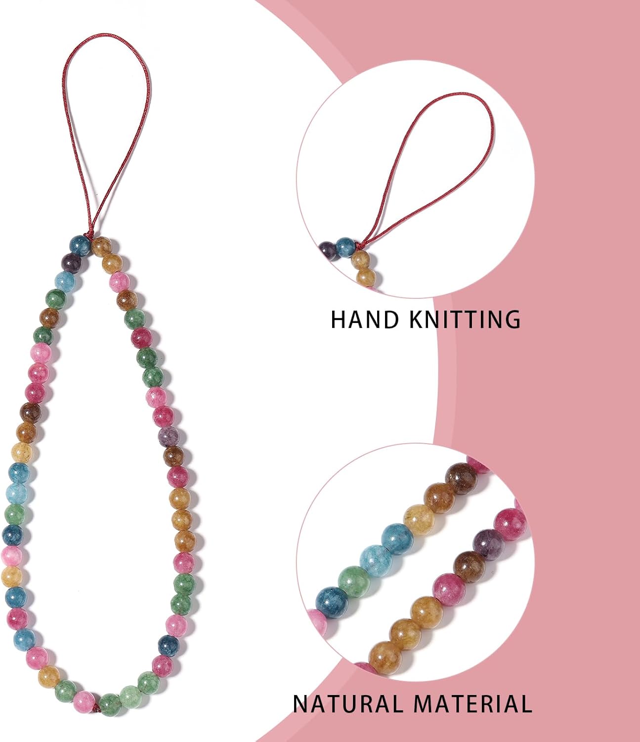 Semi-Precious Gem Stones Beaded Phone Charm Cell Phone Lanyard Wrist Strap Handmade Natural Gemstone Phone Chain string - Image 3
