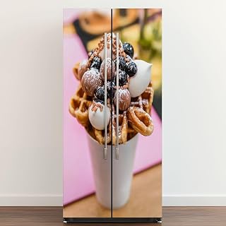 Self Adhesive Vinyl Refrigerator Wrap Bubble Waffle Cardboard Door Mural Sticker Peel and Stick Removable Door Cover Fridge Wrap Decal for Kitchen Decor