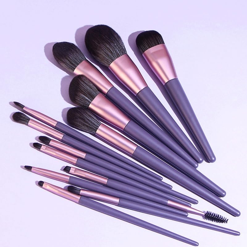 Juego de 13 brochas de maquillaje moradas para difuminar sombra de ojos 6