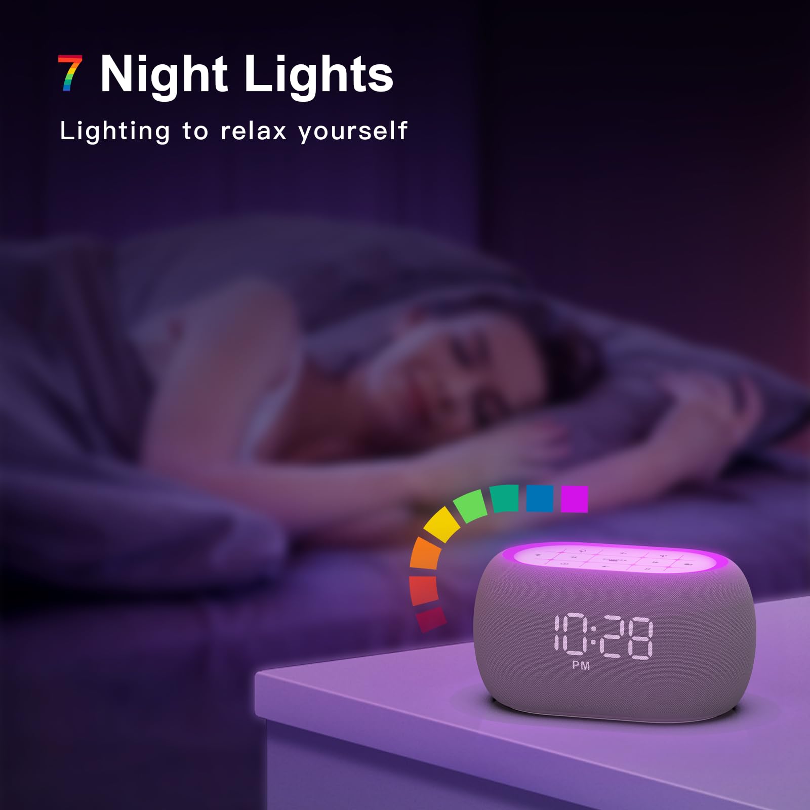 ANJANK Radiosveglia da Comodino con Altoparlante Bluetooth, Suono Stereo Hi-Fi, 7 Colori di Luce Notturna, Sveglia Digitale con 8 Suoni di Allarme, 0-100% Dimmer, Radio FM da Camera da Letto