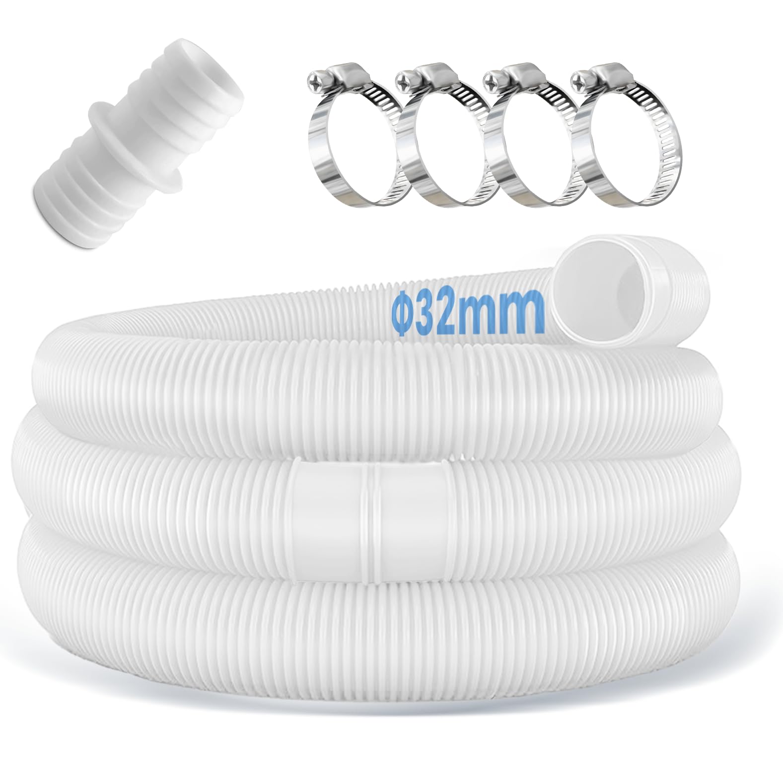 2 Stück Poolschlauch 32mm 150cm - Ersatzschläuche Für Poolpumpen Mit Clips
