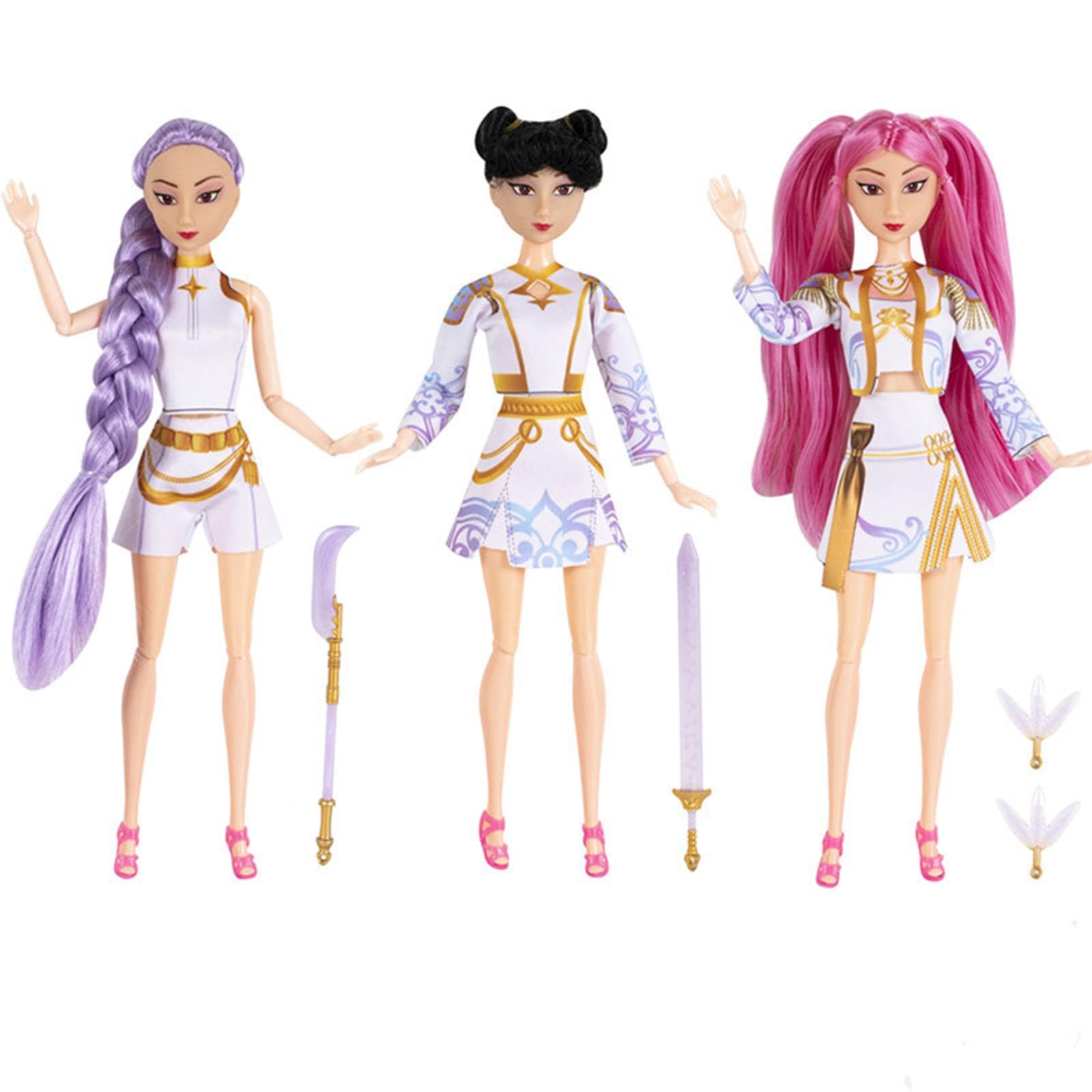 K-pop Puppe Set 3er, Anime Style Actionfiguren mit Beweglichen Gelenken & Katzenaccessoire, Fantasy Sammlerpuppen für Mädchen, Sci-Fi Heldin Puppen Set als Geschenk für Kinder (Musik) - 2