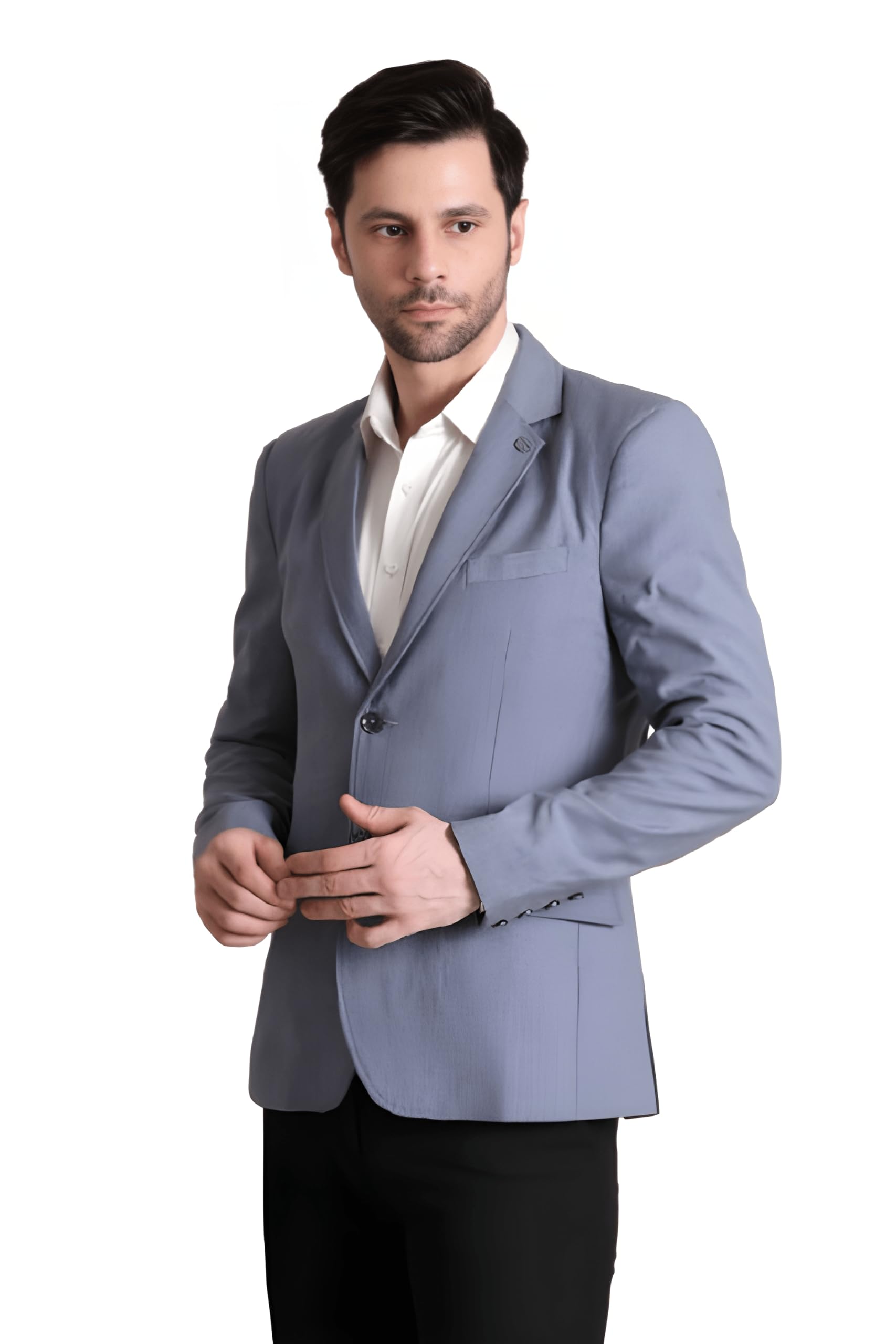 Men's Grey Textured Blazer | Cotton Linen Blend | Slim Comfort Fit | Notch Lapel | 2 Button Single Breasted | Formal Office Party-picture-57
