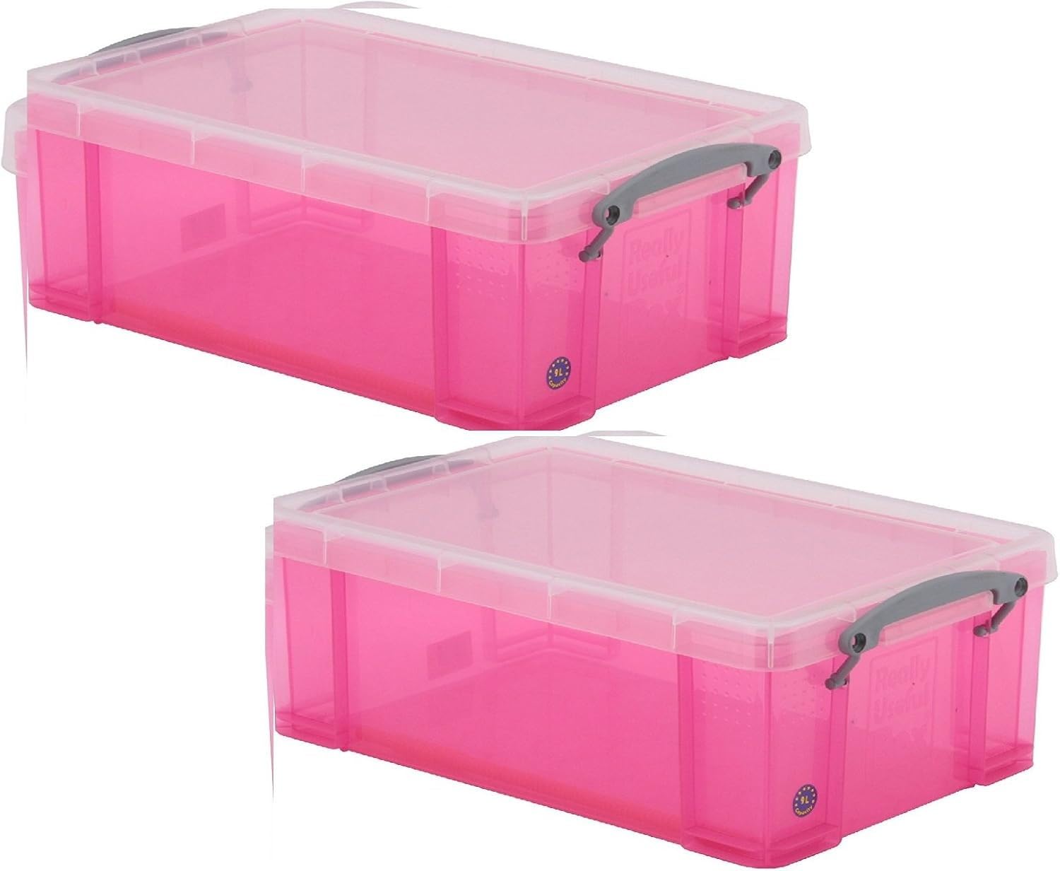 Really Useful Plastic Storage Box 9 Litre Transparent Pink (Pack of 2)