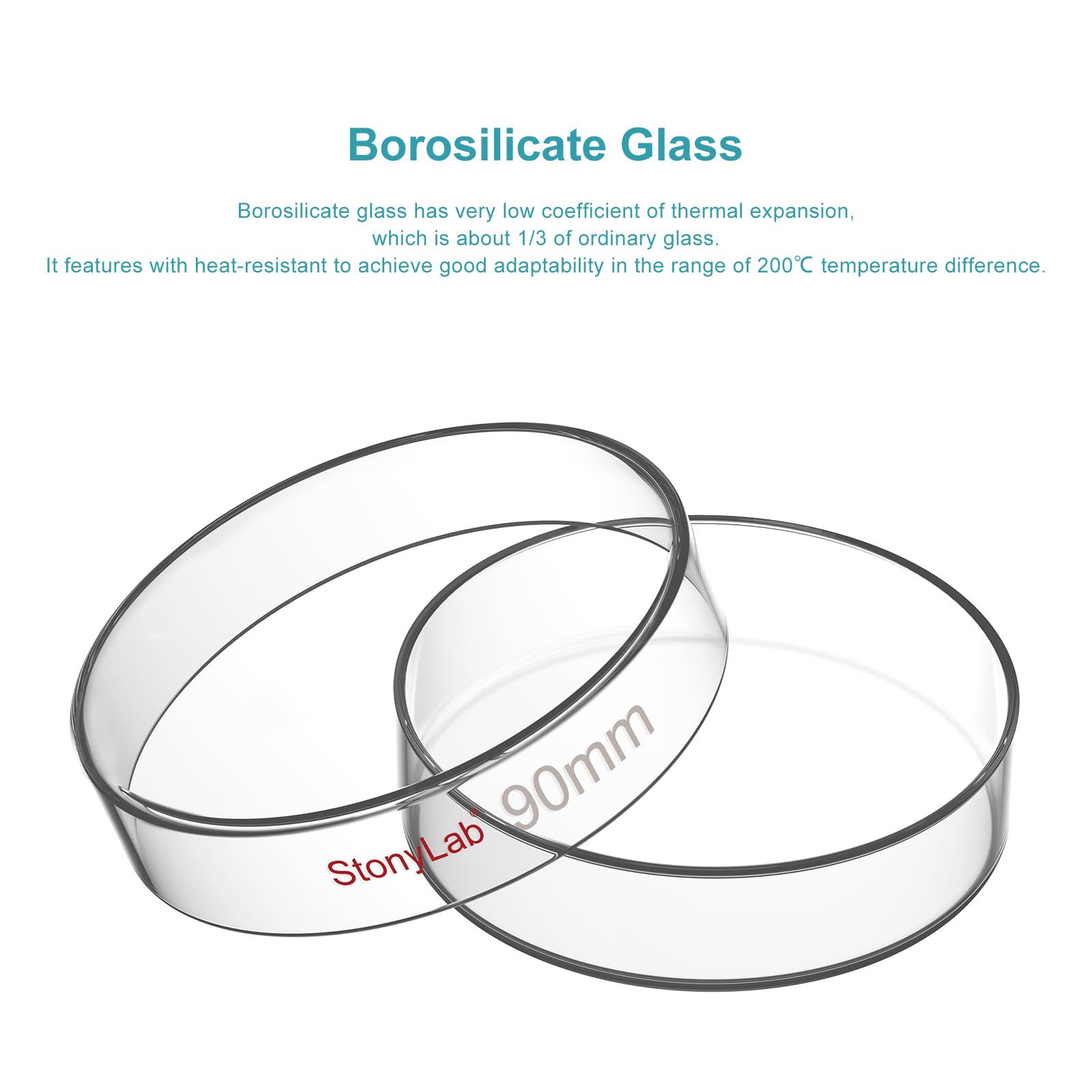 stonylab Glass Petri Dish with Lid, 5-Pack Borosilicate Glass Clear Culture Dish for Laboratory, 90x20 mm — Amazon image 3