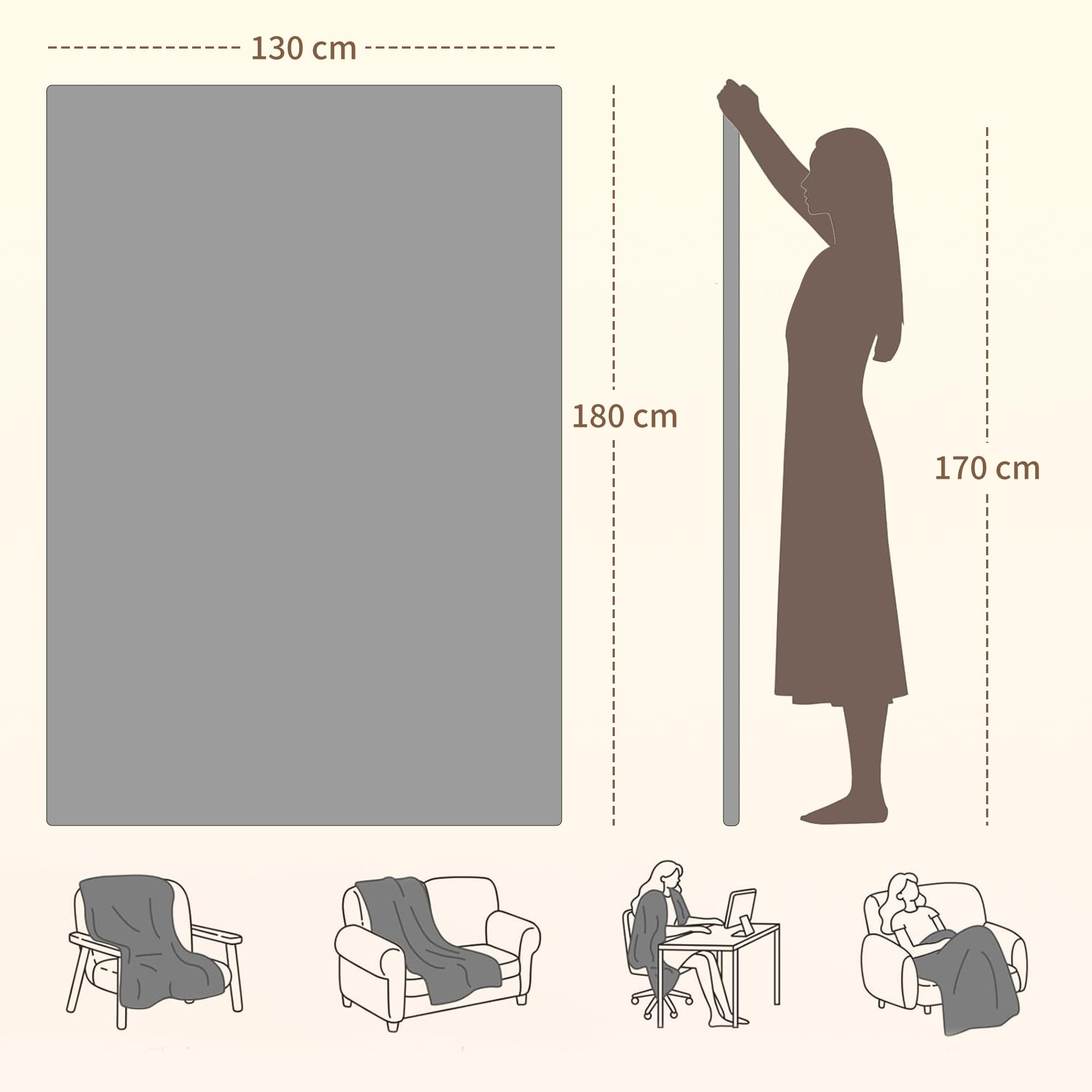HOMCOM Manta Eléctrica Grande, Manta Térmica Sofá, 180x130 cm, Tejido Suave, 10 Niveles de Temperatura, Temporizador, Lavable en Lavadora, Protección contra Sobrecalentamiento, Pantalla LED, Gris