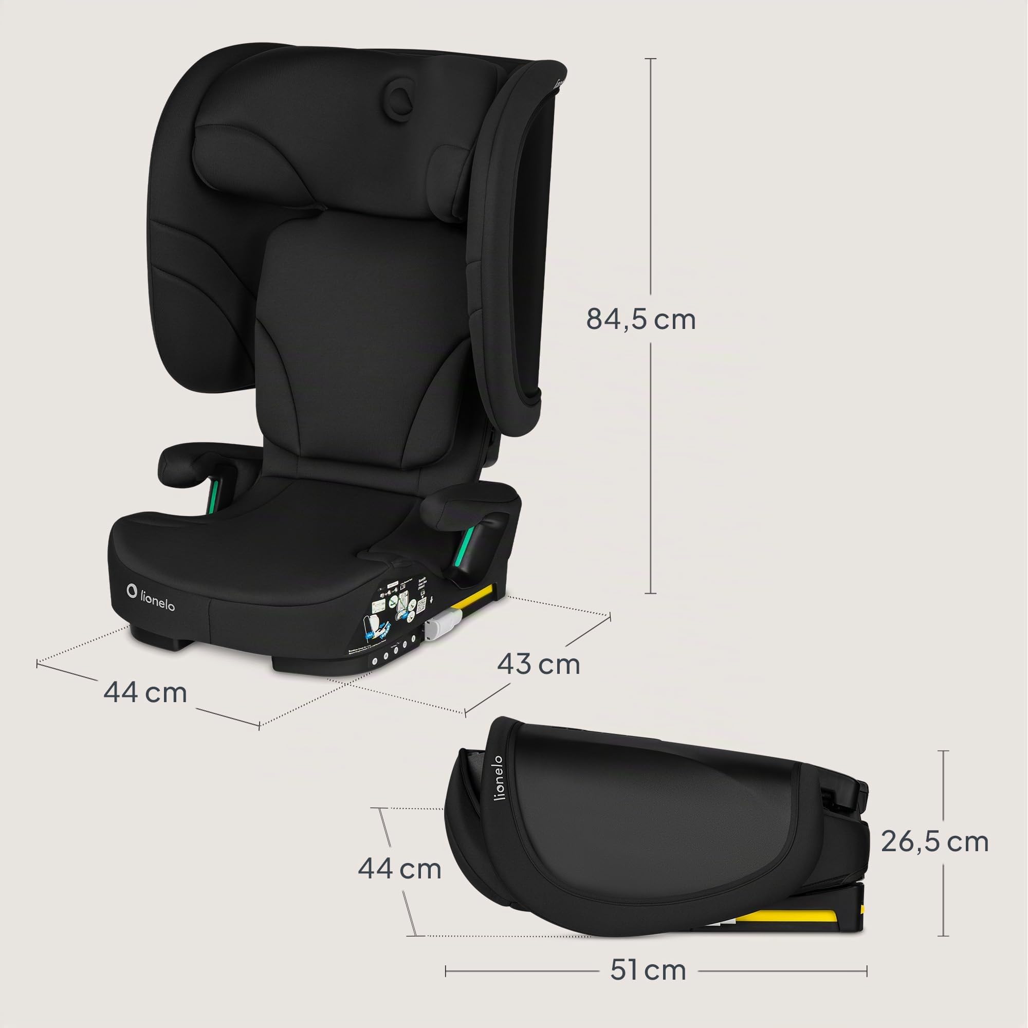 Lionelo Seggiolino Auto Pieghevole ORIN I-SIZE con ISOFIX per bambini | 3,5-12 Anni,Reclinabile 4 Posizioni,Poggiatesta 14 Posizioni, Sfoderabile Lavabile, Borsa e Portabicchiere, i-Size 100-150 cm