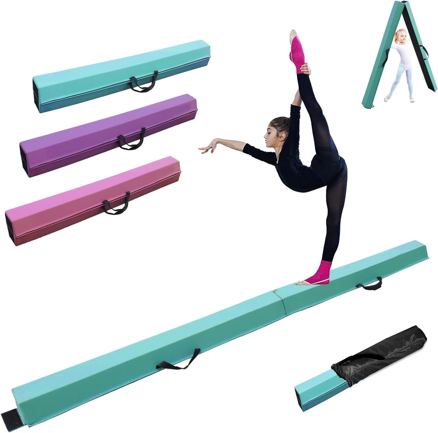 Gymnastics Beam 210/240/270/300cm Faux Suede, Folding Balance Beam Gymnastics Equipment for Home Girls Kids Adults Training,with Carry Handles Anti-Slip Base