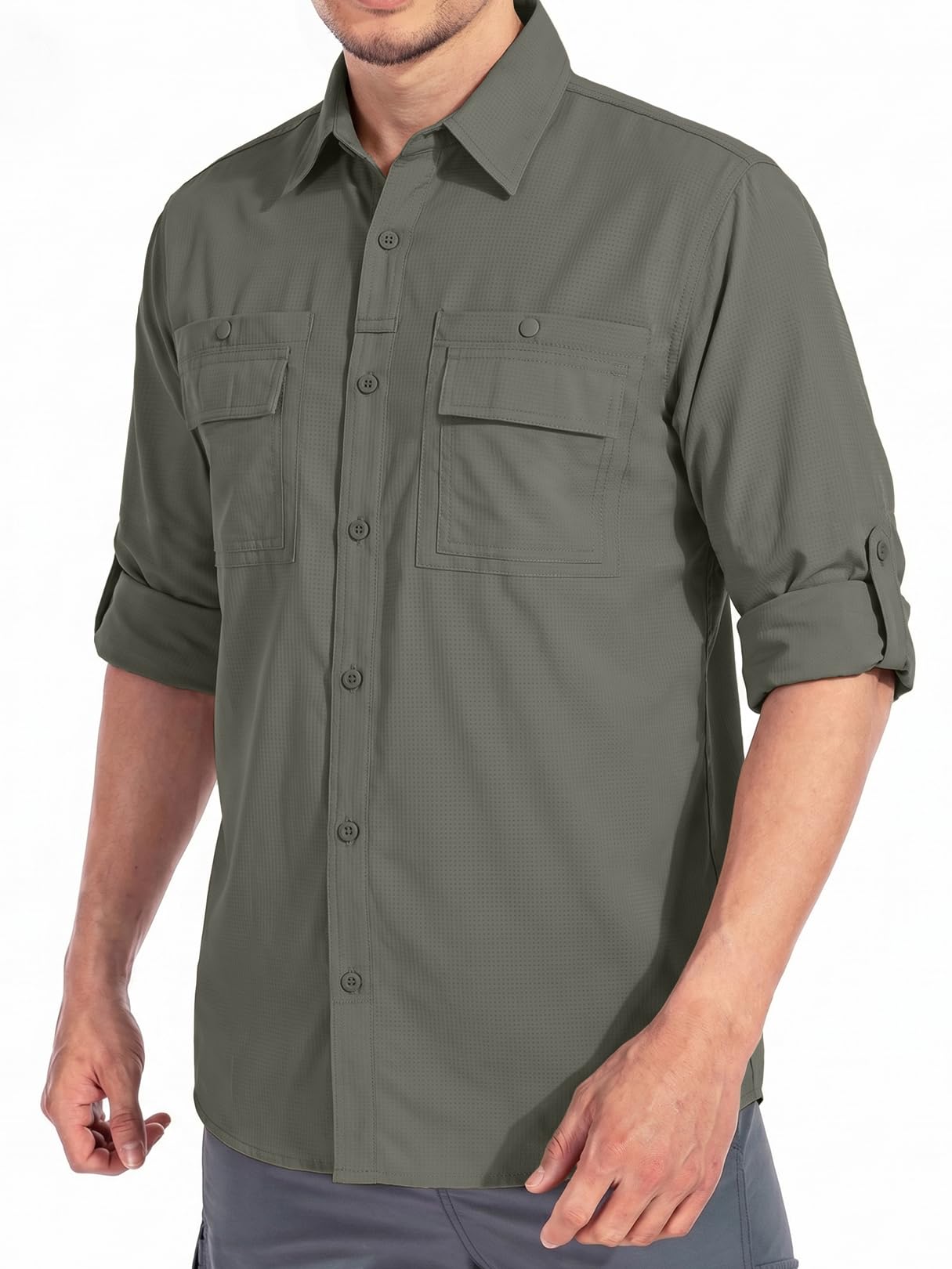 Camisas de pesca con protección solar para hombre, manga larga, para viajes, UPF 50+, UV, secado rápido, para safari, camping, senderismo, camisas con botones