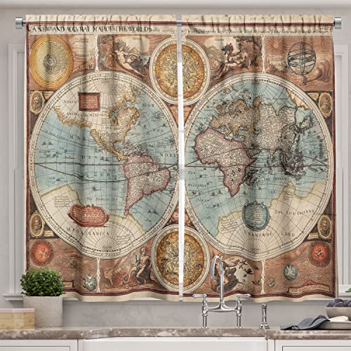 Ambesonne Vintage Kitchen Curtains, Old Detailed World Map...