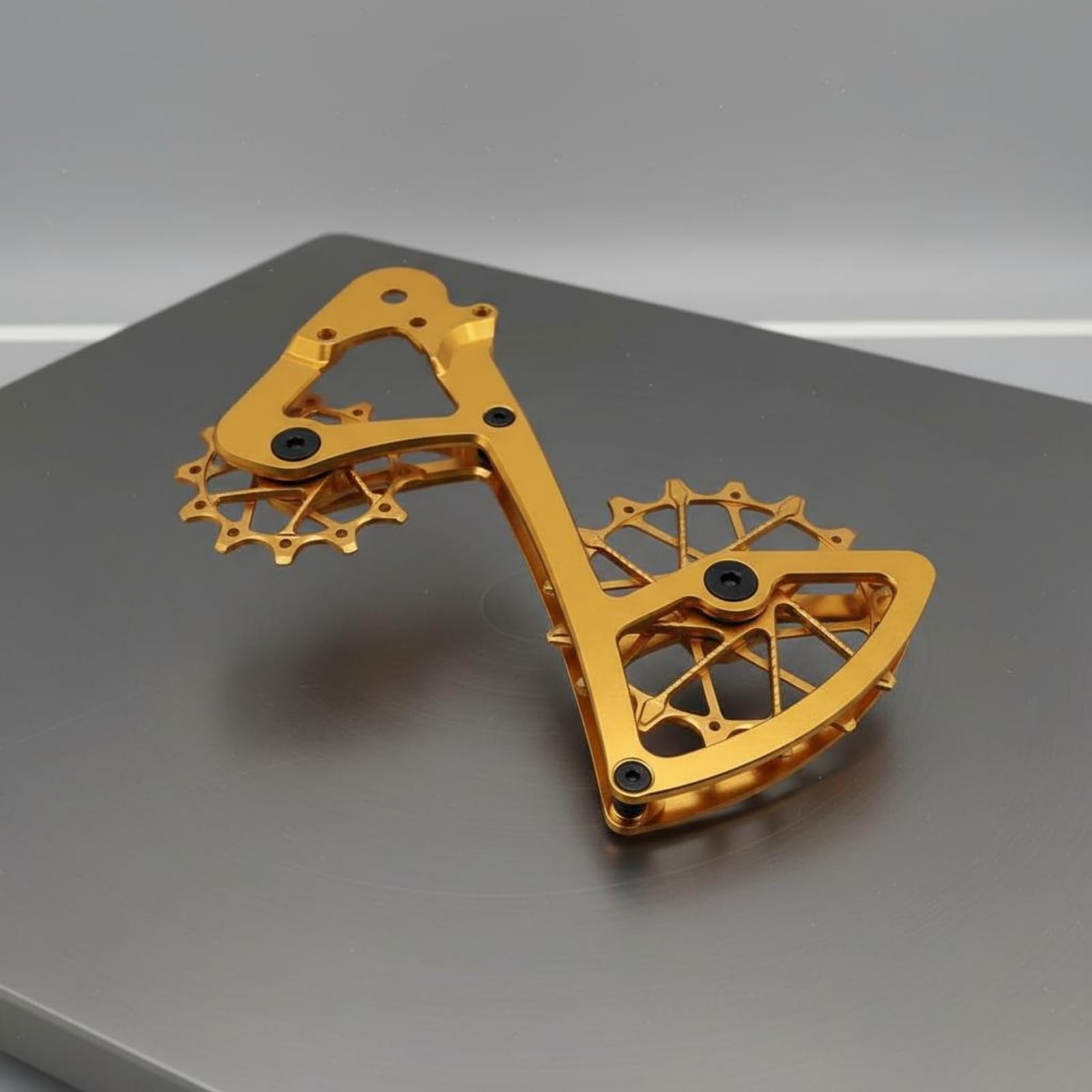 TISHITA Fahrrad Schaltwerkkäfig Kettenschaltung Führungsmechanismus Ultraleichter Umwerferkäfig mit Gefrästem Aluminium Und Keramiklager für Asphaltierte Straßen Entlegene Pfade Alltagsverkehr, Gold