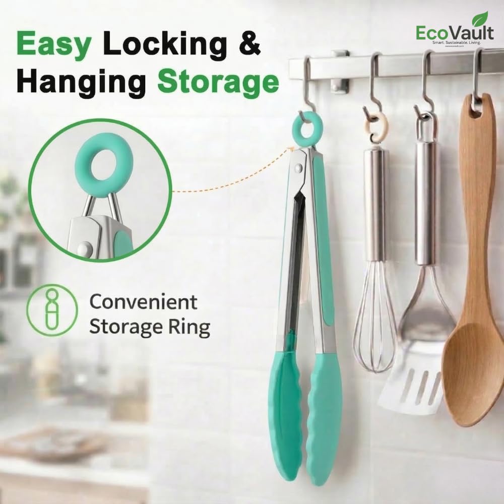 EcoVault Steel & Silicon Food Tongs - Heat Resistant! -6 EcoVault Steel & Silicon Food Tongs - Heat Resistant! -6