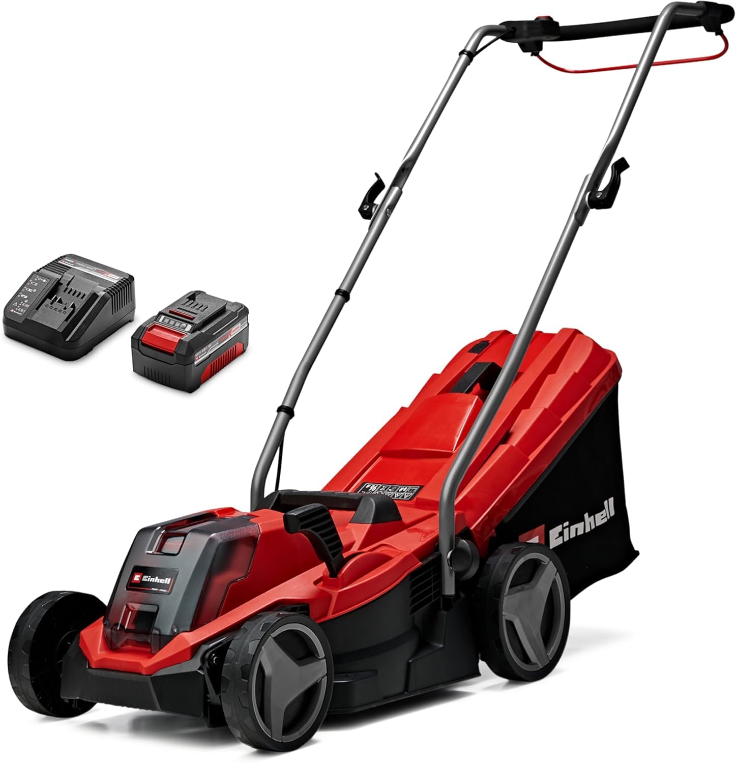 Einhell Akku-Rasenmäher GE-cm 18/33 Li Kit Power X-Change (18 V, 33 cm Schnittbreite, bis 200 m², Brushless, 30L Fangkorb, 25-65 mm Schnitthöhe, inkl. 4,0 Ah Akku + Ladegerät)