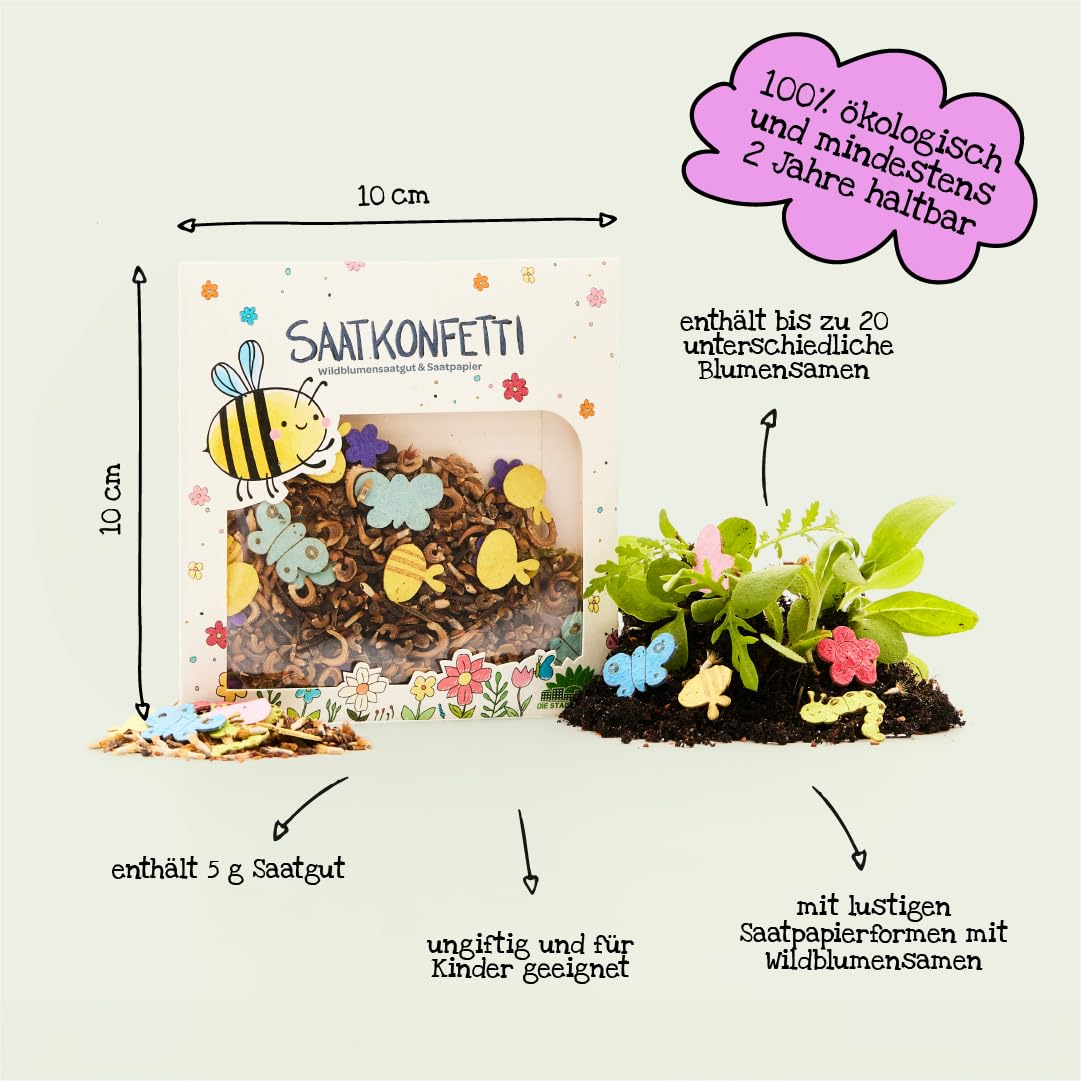 10 x Saatgutkonfetti von "Die Stadtgärtner" | Natürliches Konfetti aus Saatpaierformen & Saatgut | 100% ökologisch abbaubar | Ideal als Geschenk für Kinder oder als Mitgebsel zum Kindergeburtstag