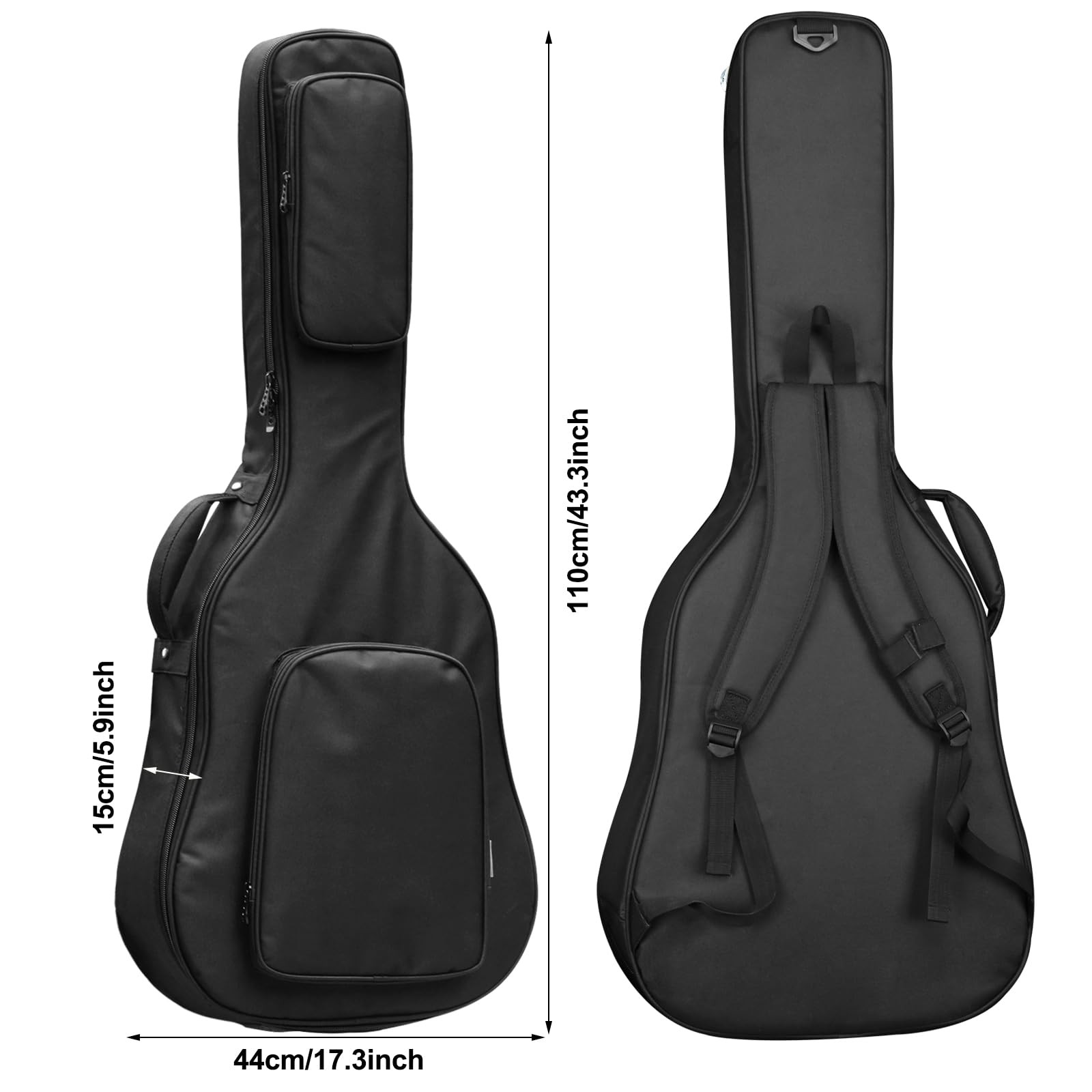 Gitarrentasche für Akustikgitarre, wasserdicht, 104,1 cm, Gitarrentasche mit 2 Taschen, Schwarz , Modern