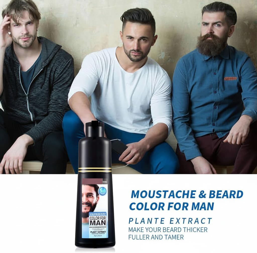 Men's Black Beard Dye, Mustache & Beard Dye For Men, Black Hair for Gray Hair Coverage, 3 in 1 Hair Shampoo, Quick & Easy to Use at Home, Long Lasting Color for Men 100ML (Black)