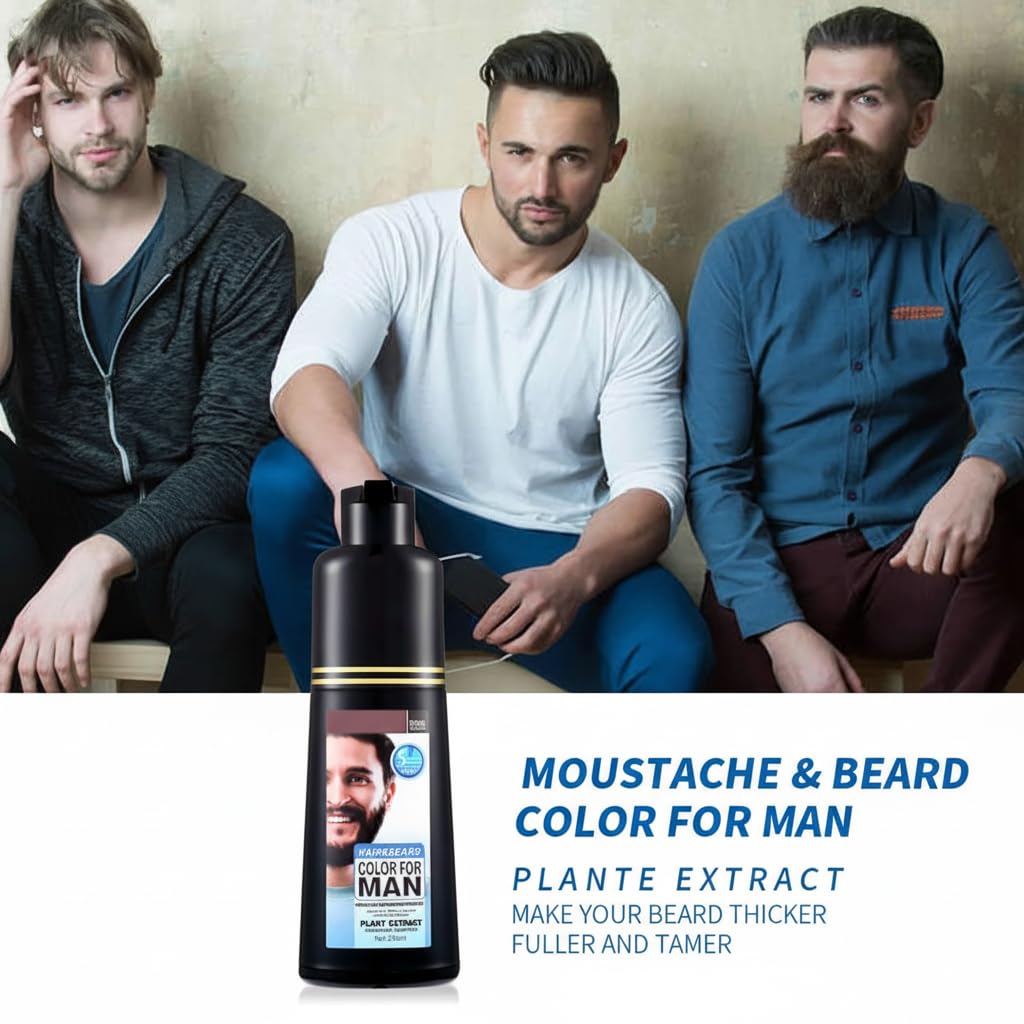 Men's Black Beard Dye, Mustache & Beard Dye For Men, Black Hair for Gray Hair Coverage, 3 in 1 Hair Shampoo, Quick & Easy to Use at Home, Long Lasting Color for Men 100ML (Black)