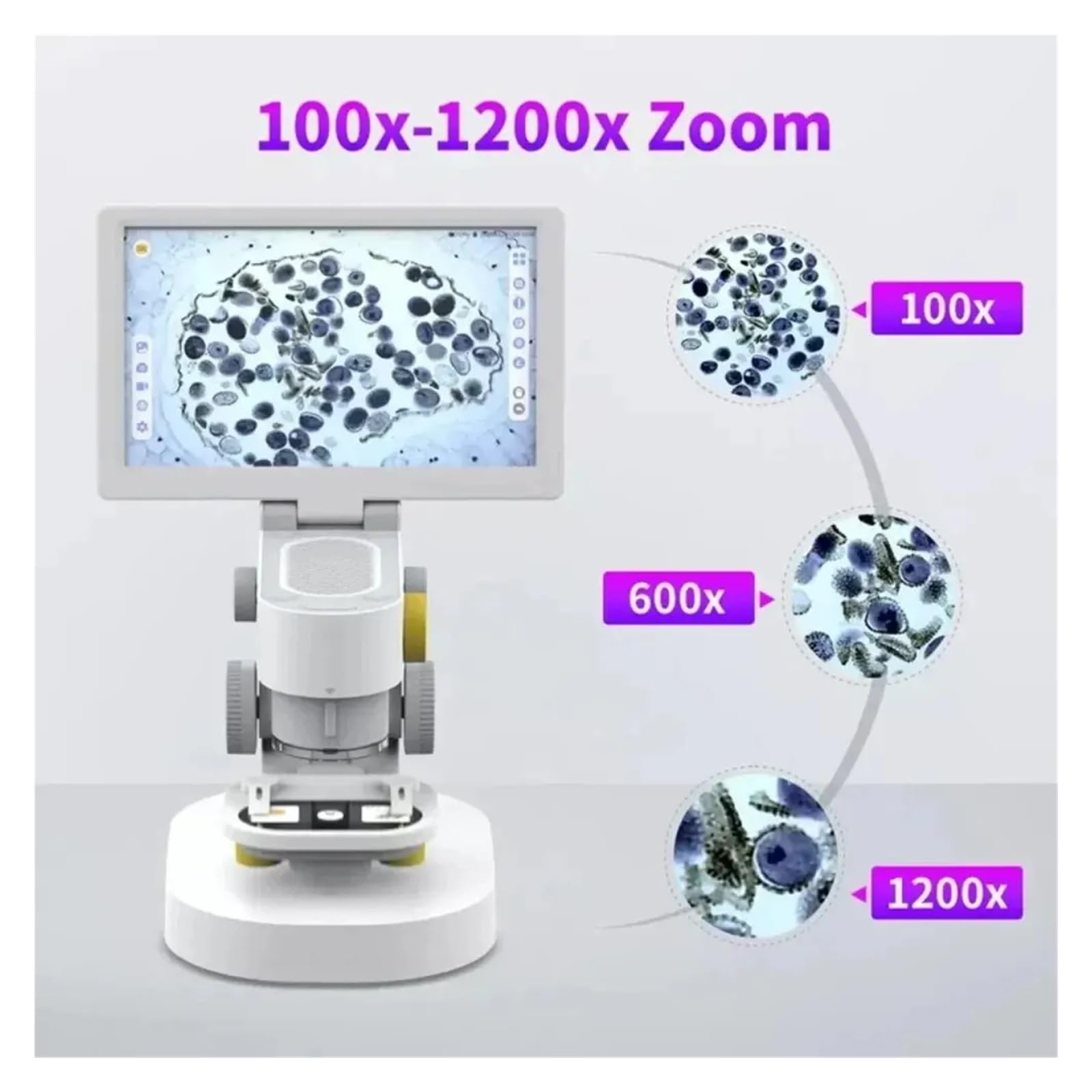 Microscopio Biologico Digitale Con Tripla Fotocamera 1200X 9 '' IPS Touch Screen 1080P Slide Rilevatore Bio Intelligente For Bambini Adulti Chiaro E Preciso