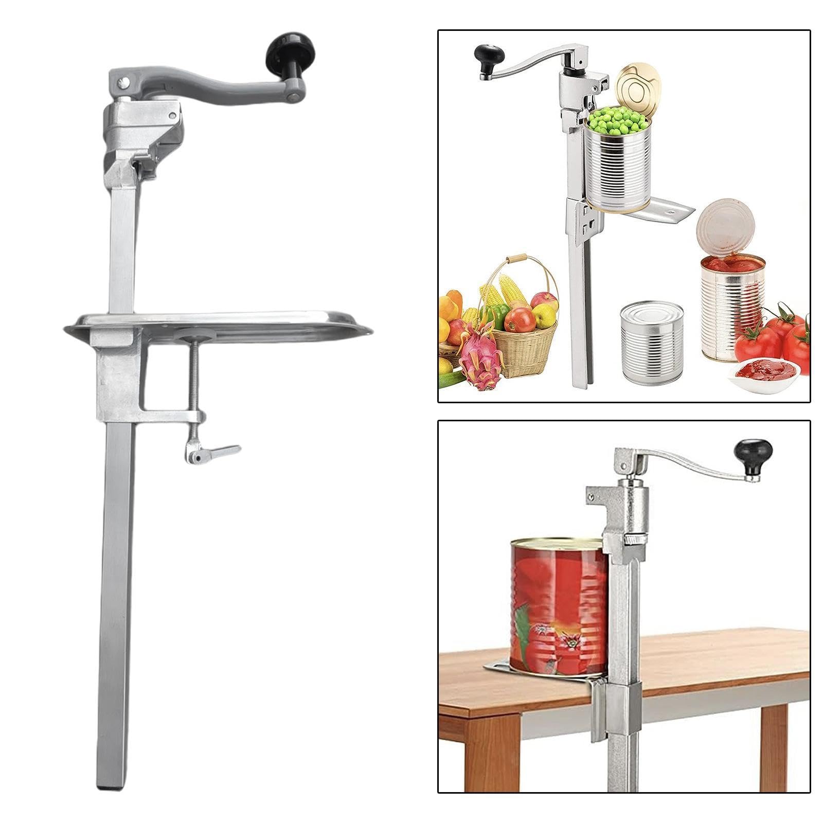 Dosenöffner Manuell Tischmodell Gewerblich Schwerlast mit Edelstahl- Und Aluminiumkörper Abnehmbarer Klemmfuß für Arbeitsplatten Ergonomischer Griff, 57cm