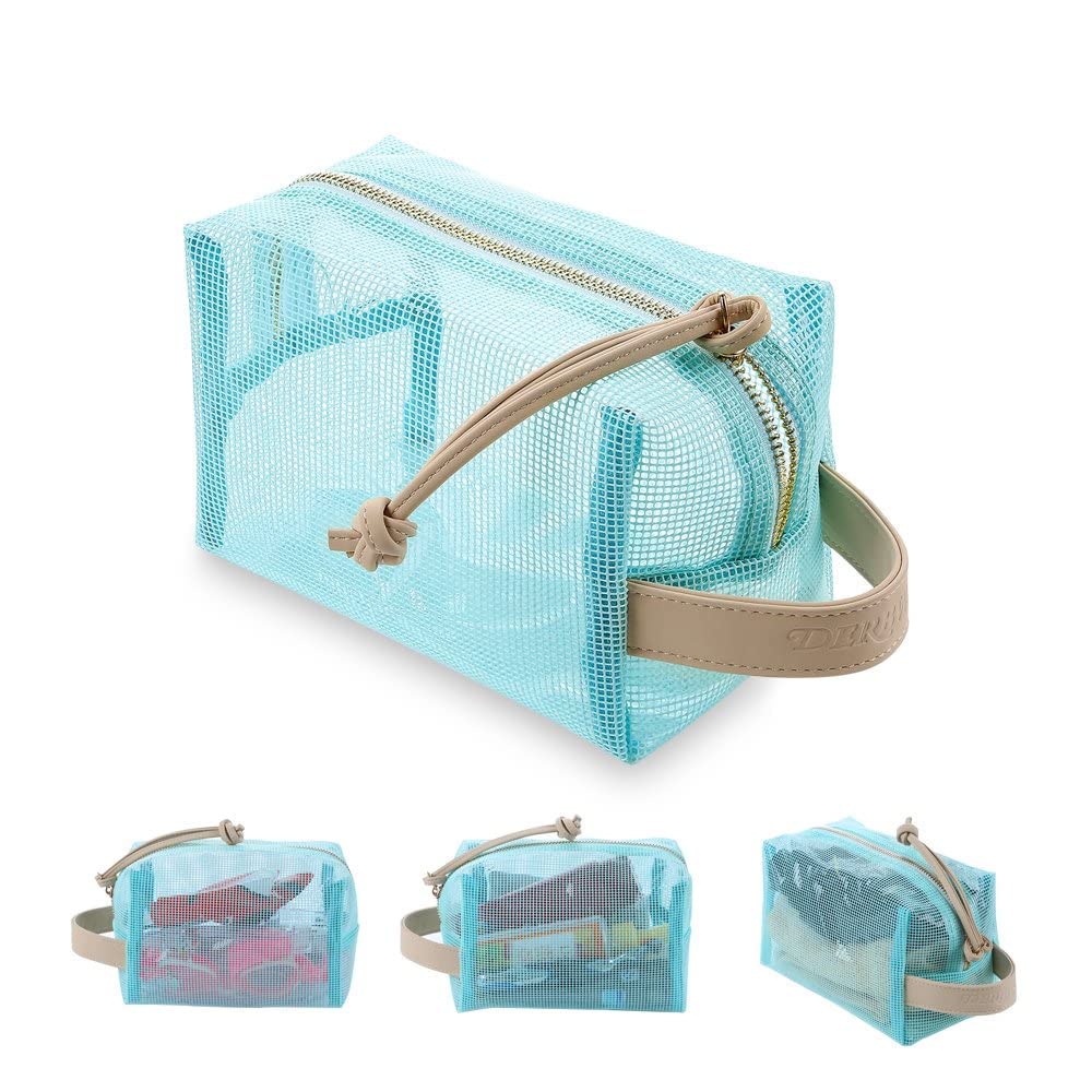 Derbway Neceser de Viaje para Damas y Hombres,Neceser Transparente 2 Capas de Materiales Impermeables,Bolsas de aseoIdeal para Viajar, Soportar, Nadar, Acampar,Gimnasio-Azul claro