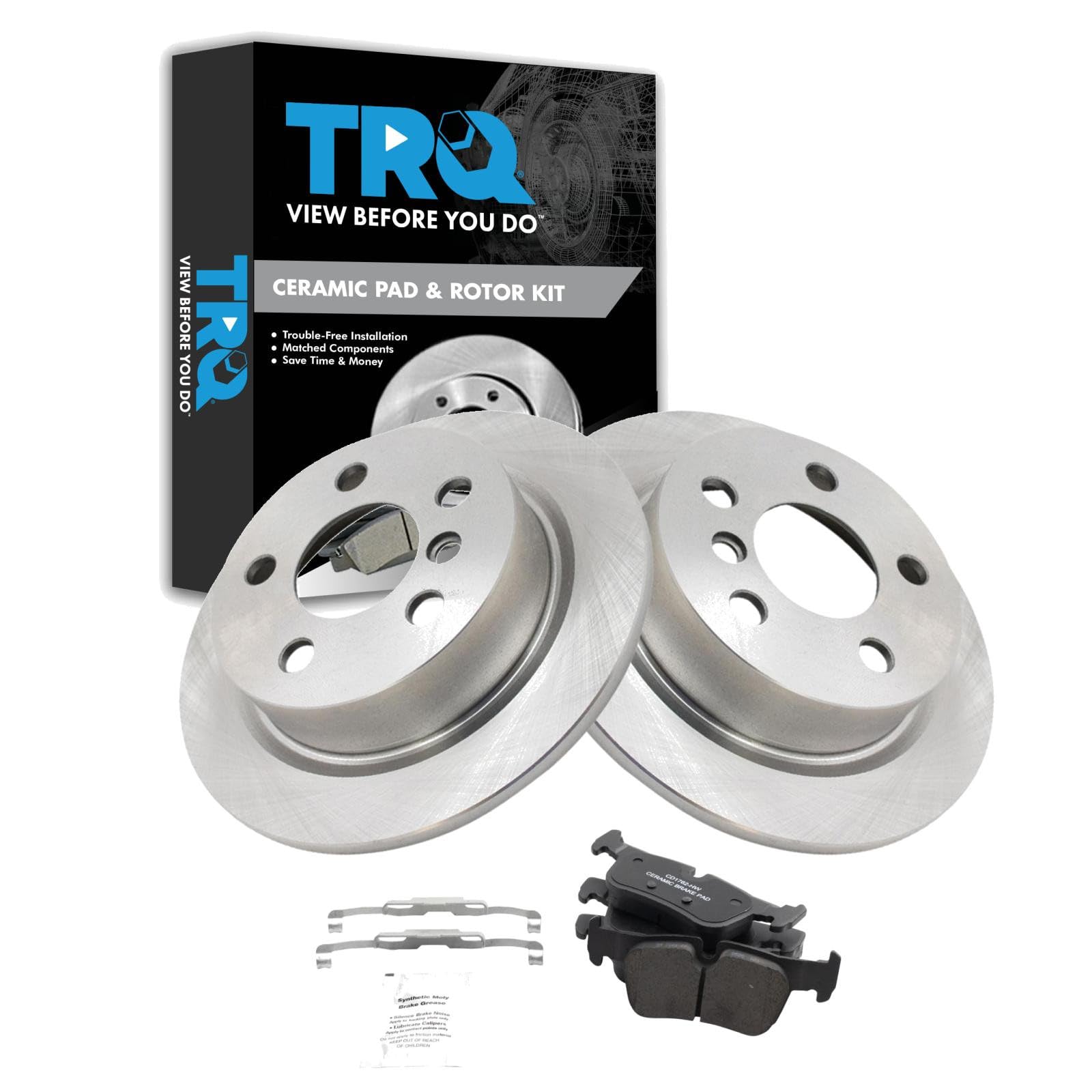 TRQ Rear Brake Pad and Rotor Set Ceramic Rotors Compatible with 2020 Mini Cooper