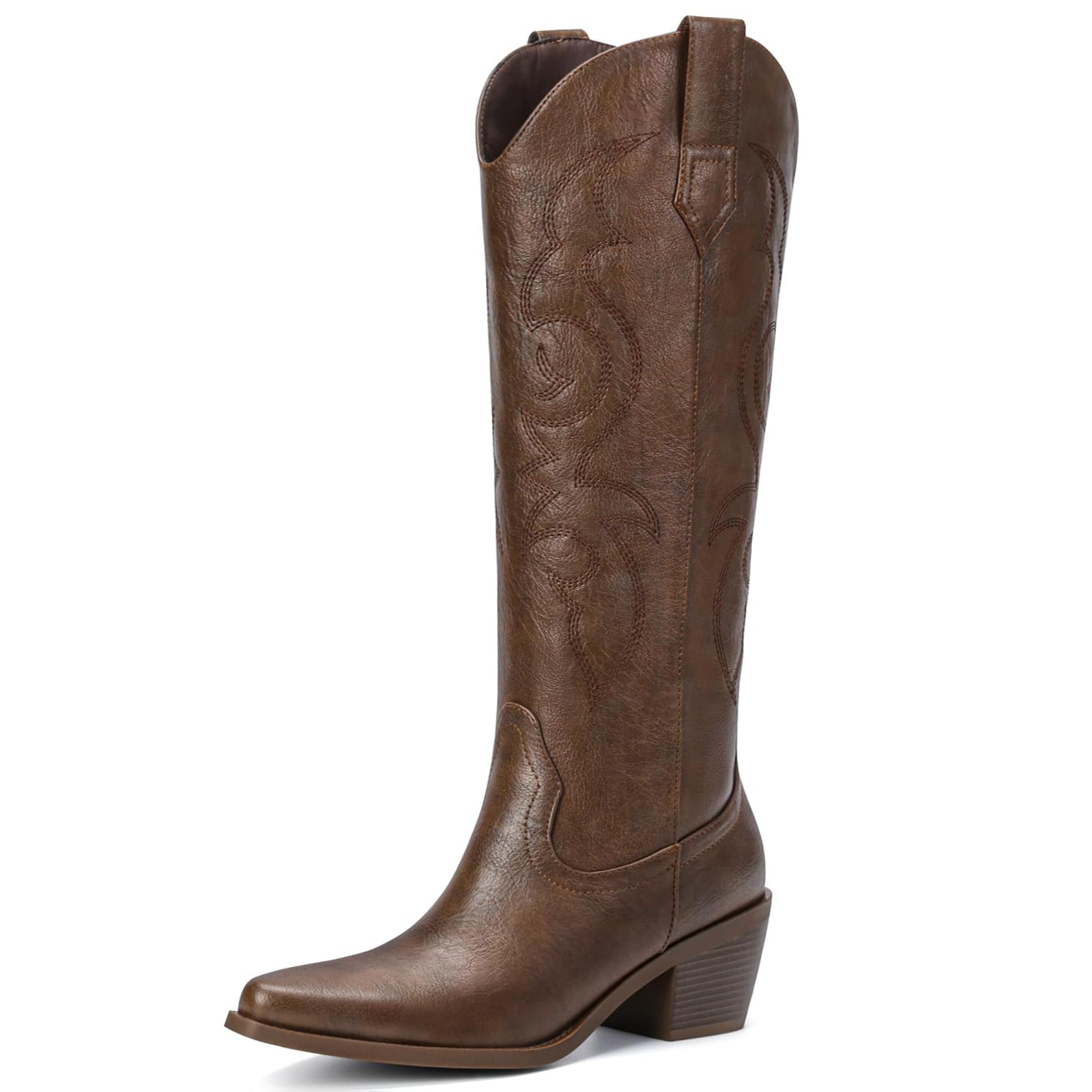 White Cowboy Boots for Women - Wide Calf Rhinestone Cowgirl Boots, Women Knee High Western Boots, Glitter Sparkly Ladies Tall Boots with Classic Embroidery and Side Zipper, Retro Classic Country Boots Pull On for Ladies