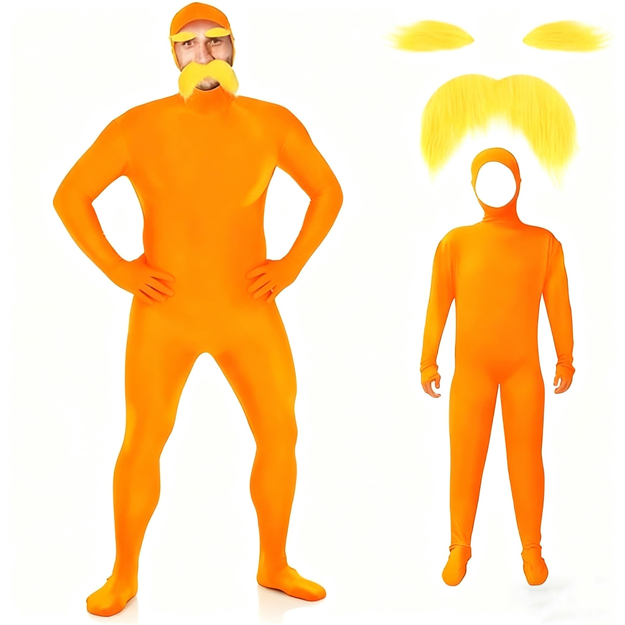Orange Bodysuit Orange Costume Yellow Mustache and Eyebrows Halloween Bodysuits Costume Set Oranges Jumpsuit Cosplay Casual